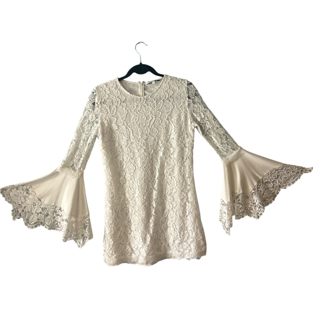 White Lace mini dress by Alexis woman size small Bell Sleeve bohemian feminine